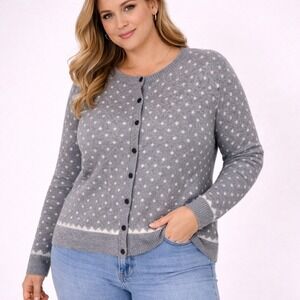 Old Navy Whimsical Grey Polka Dot Cardigan SoSoft Button Up Teacher Sweater XXL